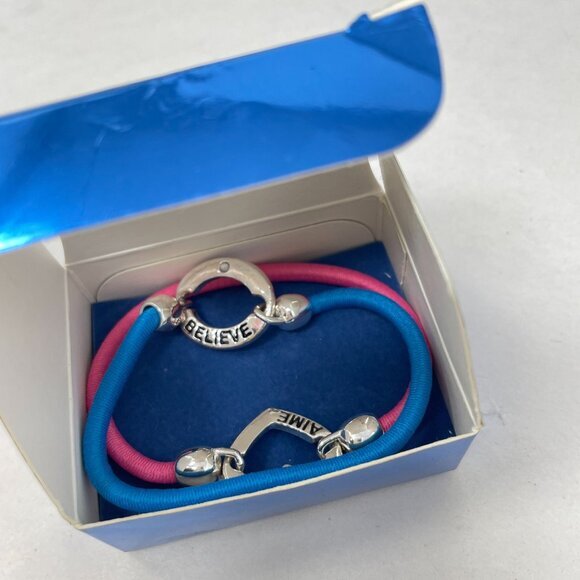 Avon Symbolic Bracelets Set of 2 Pink Love Believe Blue Stretch Silver-Tone - Picture 10 of 11